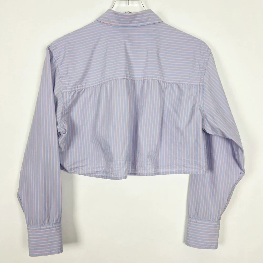 Reformation Willow Pajama Set Cropped Top Boxer Shorts Striped Blue Peach Size L - Picture 4 of 16